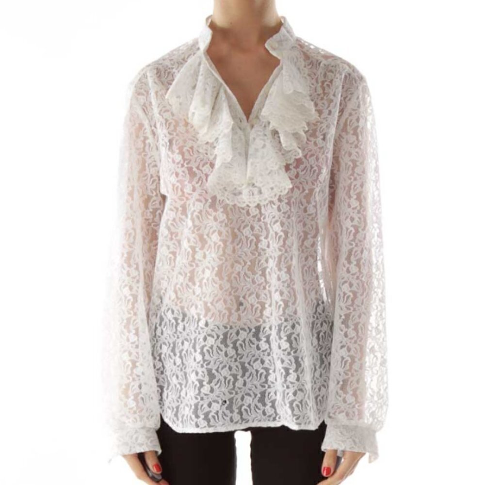 Teddi of California White Ruffled Lace Blouse - Picture 1 of 3
